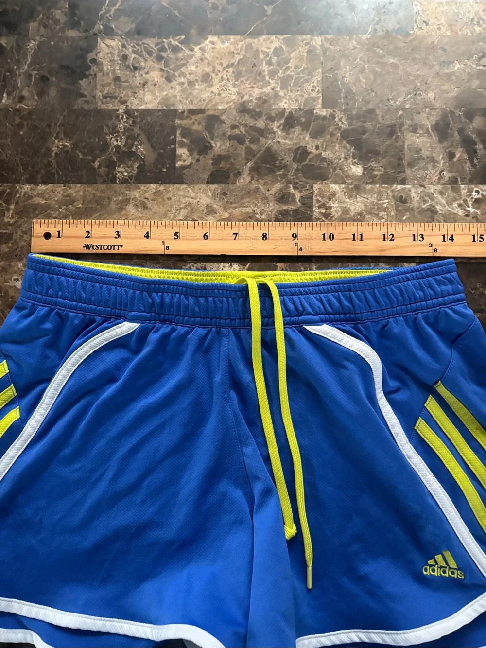 adidas Royal Blue Shorts with Neon Yellow Trim Ssz - Picture 4 of 4